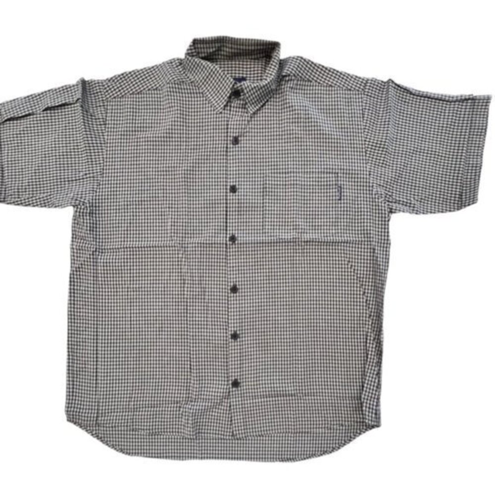 Bullhead Men's Plaid Button Up Shirt Short Sleeve Pocket Logo Size L Made in USA